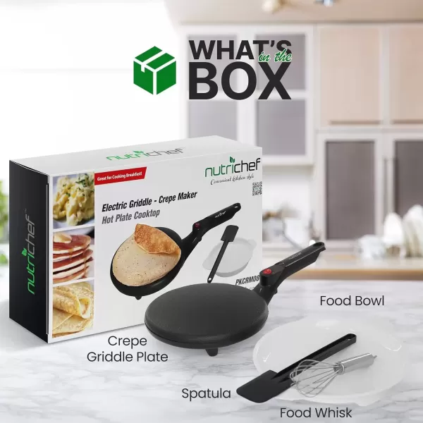 imageNutrichef Electric Crepe Maker  8inch Nonstick Cooktop with OnOff Switch  Cooks Roti Tortillas ampamp Pancakes  Automatic Temperature Control ampamp Cool Touch Handle  Includes Food Bowl Whisk ampamp Spatula