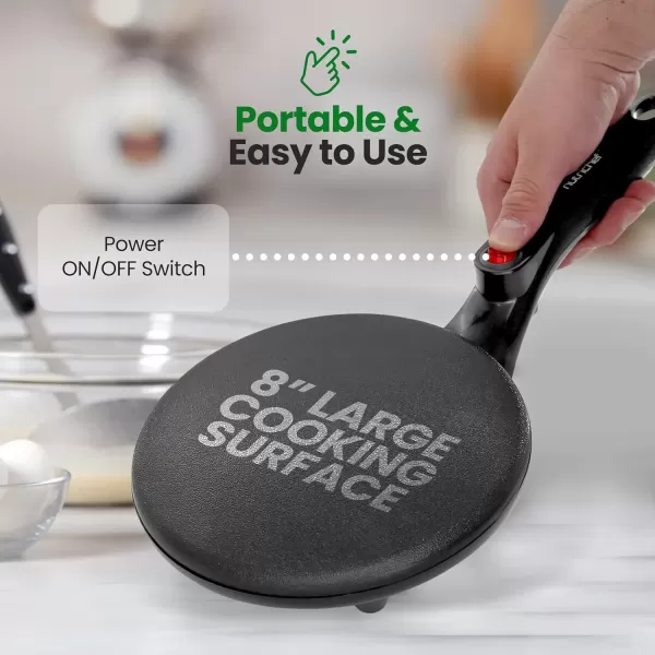 imageNutrichef Electric Crepe Maker  8inch Nonstick Cooktop with OnOff Switch  Cooks Roti Tortillas ampamp Pancakes  Automatic Temperature Control ampamp Cool Touch Handle  Includes Food Bowl Whisk ampamp Spatula