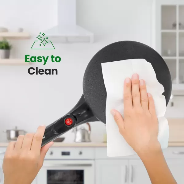 imageNutrichef Electric Crepe Maker  8inch Nonstick Cooktop with OnOff Switch  Cooks Roti Tortillas ampamp Pancakes  Automatic Temperature Control ampamp Cool Touch Handle  Includes Food Bowl Whisk ampamp Spatula
