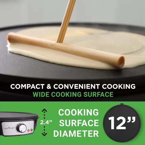 imageNutrichef Electric Crepe Maker Pan ampamp Griddle  12 Inch Nonstick Cooktop LED Indicators ampamp Adjustable Temperature Control Includes Spatula Batter Spreader Cooks Crepes Roti ampamp Pancakes