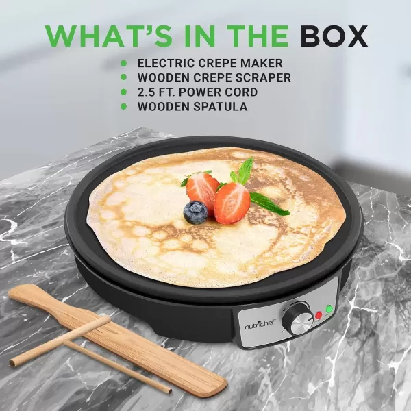imageNutrichef Electric Crepe Maker Pan ampamp Griddle  12 Inch Nonstick Cooktop LED Indicators ampamp Adjustable Temperature Control Includes Spatula Batter Spreader Cooks Crepes Roti ampamp Pancakes