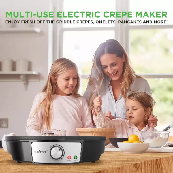 imageNutrichef Electric Crepe Maker Pan ampamp Griddle  12 Inch Nonstick Cooktop LED Indicators ampamp Adjustable Temperature Control Includes Spatula Batter Spreader Cooks Crepes Roti ampamp Pancakes