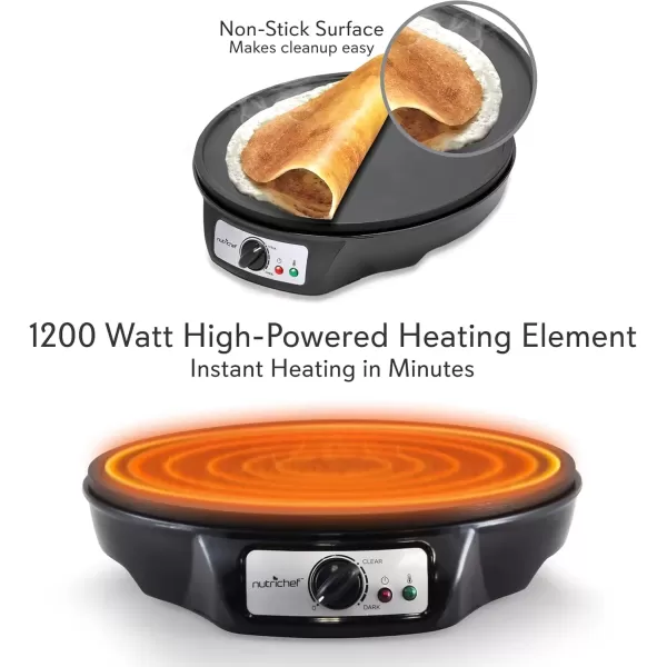 imageNutrichef Electric Crepe Maker ampamp Griddle Cooktop  Nonstick 12 Inch Aluminum Hot Plate with LED Indicator Lights ampamp Adjustable Temperature Control  Wooden Spatula ampamp Batter Spreader IncludedDetachable
