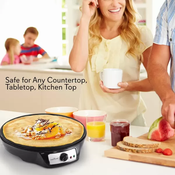 imageNutrichef Electric Crepe Maker ampamp Griddle Cooktop  Nonstick 12 Inch Aluminum Hot Plate with LED Indicator Lights ampamp Adjustable Temperature Control  Wooden Spatula ampamp Batter Spreader IncludedDetachable