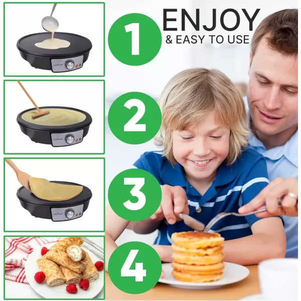 imageNutrichef Electric Crepe Maker ampamp Griddle Cooktop  Nonstick 12 Inch Aluminum Hot Plate with LED Indicator Lights ampamp Adjustable Temperature Control  Wooden Spatula ampamp Batter Spreader IncludedManual