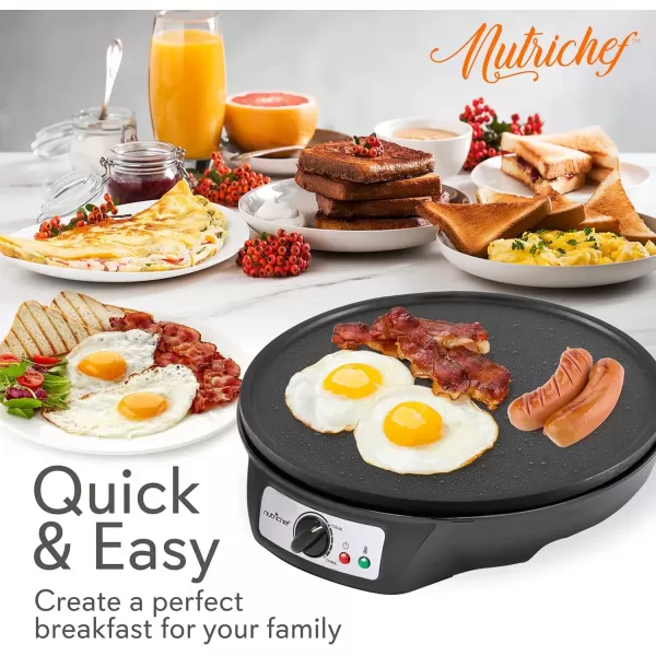 imageNutrichef Electric Crepe Maker ampamp Griddle Cooktop  Nonstick 12 Inch Aluminum Hot Plate with LED Indicator Lights ampamp Adjustable Temperature Control  Wooden Spatula ampamp Batter Spreader IncludedDetachable
