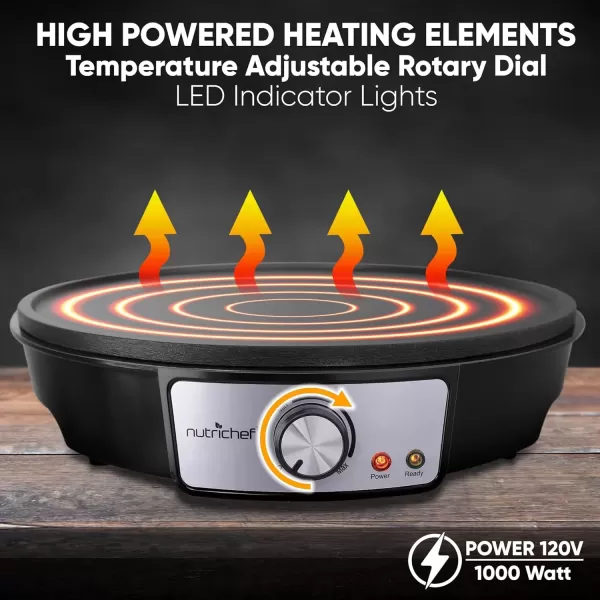 imageNutrichef Electric Crepe Maker ampamp Griddle Cooktop  Nonstick 12 Inch Aluminum Hot Plate with LED Indicator Lights ampamp Adjustable Temperature Control  Wooden Spatula ampamp Batter Spreader IncludedManual