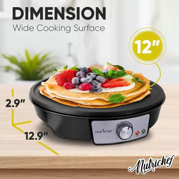 imageNutrichef Electric Crepe Maker ampamp Griddle Cooktop  Nonstick 12 Inch Aluminum Hot Plate with LED Indicator Lights ampamp Adjustable Temperature Control  Wooden Spatula ampamp Batter Spreader IncludedManual