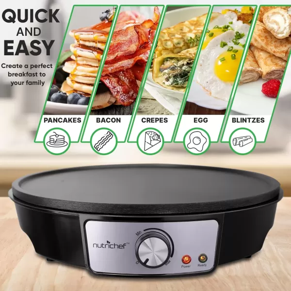 imageNutrichef Electric Crepe Maker ampamp Griddle Cooktop  Nonstick 12 Inch Aluminum Hot Plate with LED Indicator Lights ampamp Adjustable Temperature Control  Wooden Spatula ampamp Batter Spreader IncludedManual