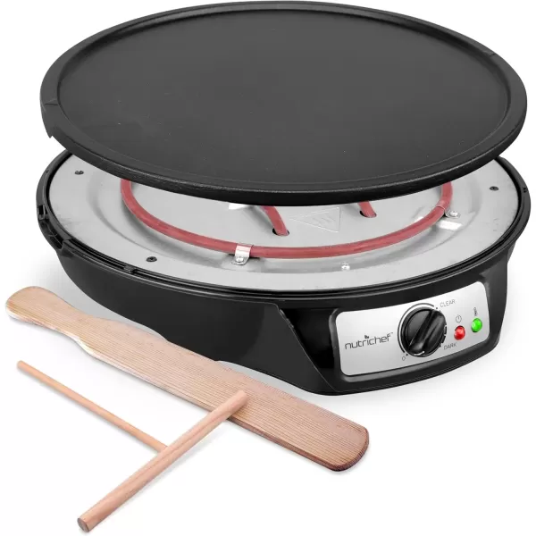 imageNutrichef Electric Crepe Maker ampamp Griddle Cooktop  Nonstick 12 Inch Aluminum Hot Plate with LED Indicator Lights ampamp Adjustable Temperature Control  Wooden Spatula ampamp Batter Spreader IncludedDetachable