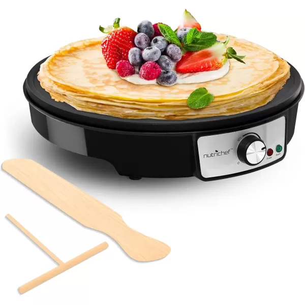 imageNutrichef Electric Crepe Maker ampamp Griddle Cooktop  Nonstick 12 Inch Aluminum Hot Plate with LED Indicator Lights ampamp Adjustable Temperature Control  Wooden Spatula ampamp Batter Spreader IncludedManual