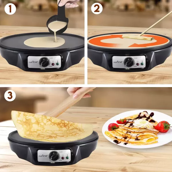 imageNutrichef Electric Crepe Maker ampamp Griddle Cooktop  Nonstick 12 Inch Aluminum Hot Plate with LED Indicator Lights ampamp Adjustable Temperature Control  Wooden Spatula ampamp Batter Spreader IncludedDetachable