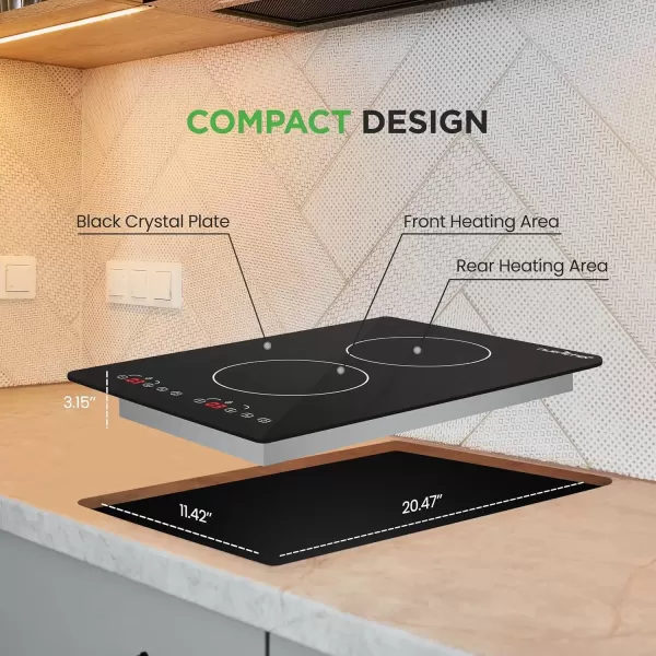 imageNutrichef Induction Cooktop  2 Glass Induction Burner Zones  Adjustable Temperature Settings  1800W Electric Induction Cooker  Digital Touch Sensors  Induction Hot plate  2047 X 1142 Inches