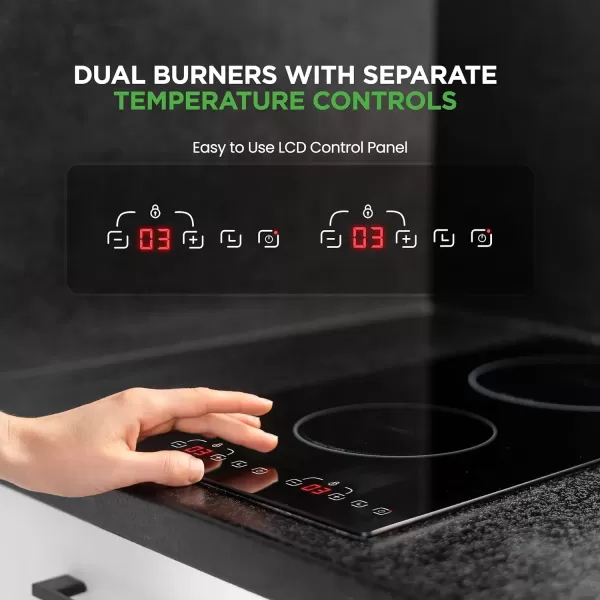 imageNutrichef Induction Cooktop  2 Glass Induction Burner Zones  Adjustable Temperature Settings  1800W Electric Induction Cooker  Digital Touch Sensors  Induction Hot plate  2047 X 1142 Inches