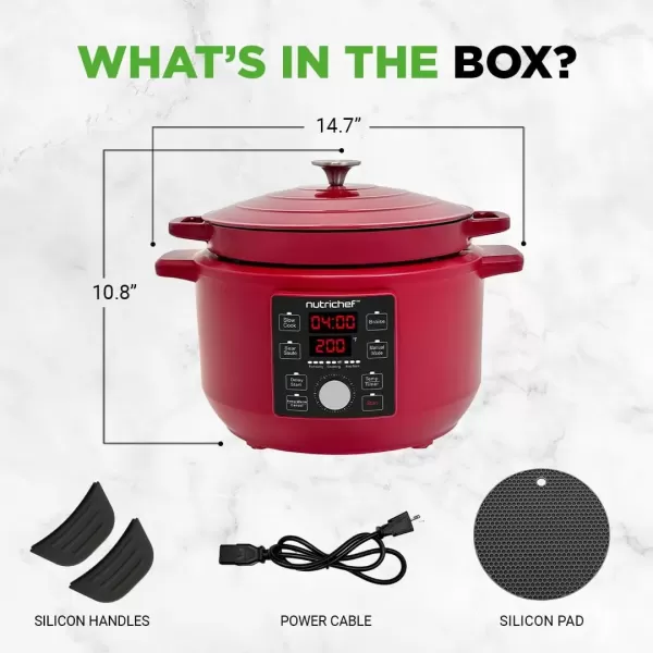 image6 Quart Electric Dutch Oven  1500W 5in1 Enamel Coated Cast Iron Pot with Stainless Steel Lid  Precise Temperature Control  Includes 2 Silicone Pot Holders ampamp Heat Resistant Pad  RedRed