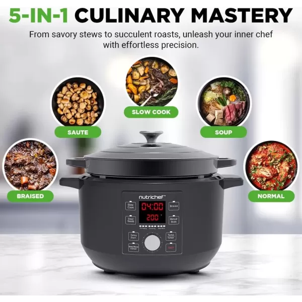 image6 Quart Electric Dutch Oven  1500W 5in1 Enamel Coated Cast Iron Pot with Stainless Steel Lid  Precise Temperature Control  Includes 2 Silicone Pot Holders ampamp Heat Resistant Pad  RedBlack