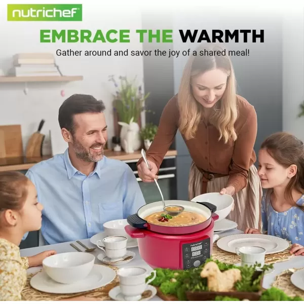 image6 Quart Electric Dutch Oven  1500W 5in1 Enamel Coated Cast Iron Pot with Stainless Steel Lid  Precise Temperature Control  Includes 2 Silicone Pot Holders ampamp Heat Resistant Pad  RedRed