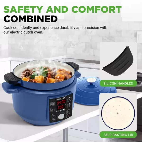 image6 Quart Electric Dutch Oven  1500W 5in1 Enamel Coated Cast Iron Pot with Stainless Steel Lid  Precise Temperature Control  Includes 2 Silicone Pot Holders ampamp Heat Resistant Pad  RedBlue