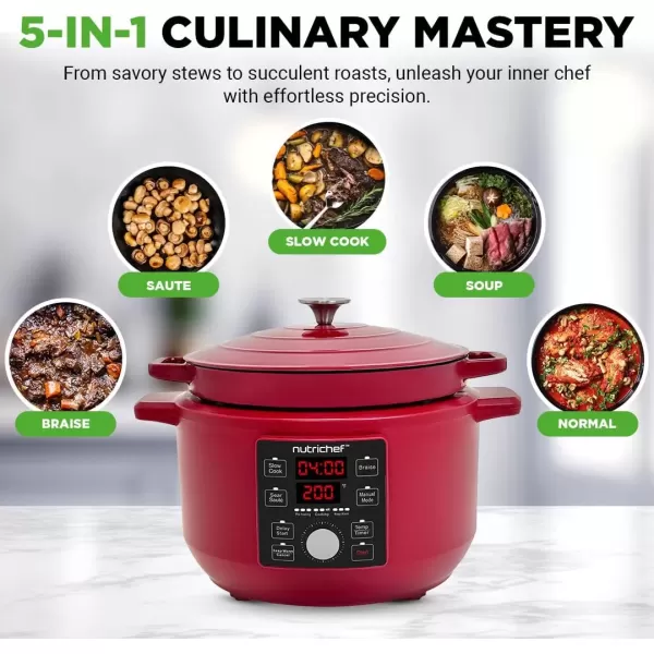 image6 Quart Electric Dutch Oven  1500W 5in1 Enamel Coated Cast Iron Pot with Stainless Steel Lid  Precise Temperature Control  Includes 2 Silicone Pot Holders ampamp Heat Resistant Pad  RedRed