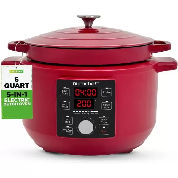 image6 Quart Electric Dutch Oven  1500W 5in1 Enamel Coated Cast Iron Pot with Stainless Steel Lid  Precise Temperature Control  Includes 2 Silicone Pot Holders ampamp Heat Resistant Pad  RedRed