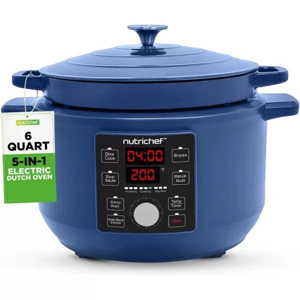 image6 Quart Electric Dutch Oven  1500W 5in1 Enamel Coated Cast Iron Pot with Stainless Steel Lid  Precise Temperature Control  Includes 2 Silicone Pot Holders ampamp Heat Resistant Pad  RedBlue