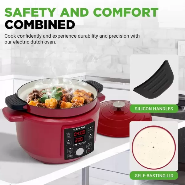 image6 Quart Electric Dutch Oven  1500W 5in1 Enamel Coated Cast Iron Pot with Stainless Steel Lid  Precise Temperature Control  Includes 2 Silicone Pot Holders ampamp Heat Resistant Pad  RedRed