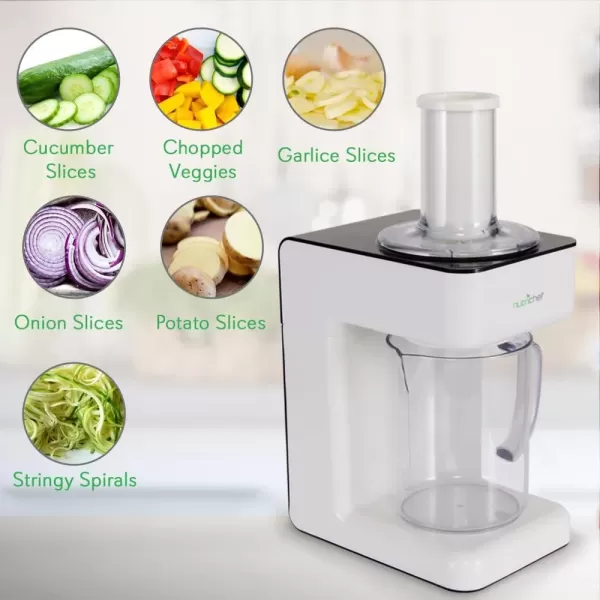 imageElectric Food Spiralizer  3in1 Food Processor Salad Shooter Spiral Shredder Dishwasher Safe Removable Parts Includes Switchable Cutting Blades ampamp Electronic Plugin Design  NutriChef