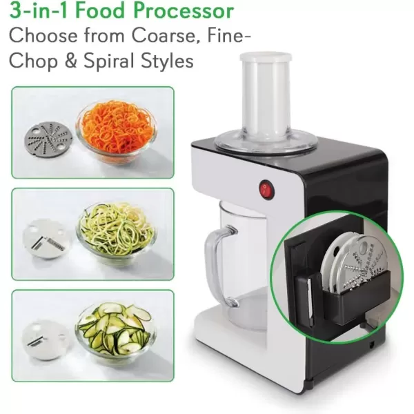 imageElectric Food Spiralizer  3in1 Food Processor Salad Shooter Spiral Shredder Dishwasher Safe Removable Parts Includes Switchable Cutting Blades ampamp Electronic Plugin Design  NutriChef