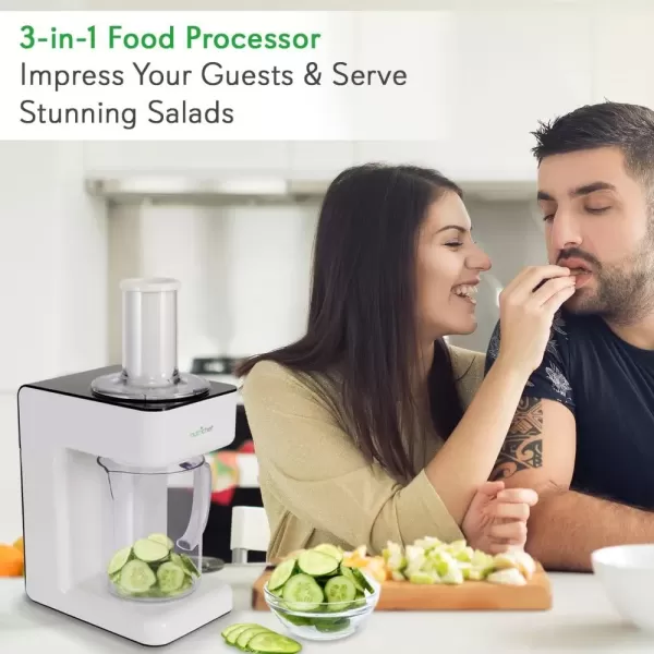 imageElectric Food Spiralizer  3in1 Food Processor Salad Shooter Spiral Shredder Dishwasher Safe Removable Parts Includes Switchable Cutting Blades ampamp Electronic Plugin Design  NutriChef