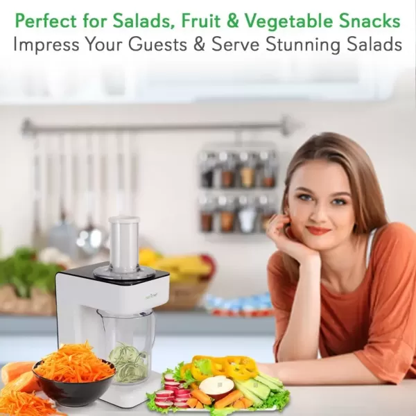 imageElectric Food Spiralizer  3in1 Food Processor Salad Shooter Spiral Shredder Dishwasher Safe Removable Parts Includes Switchable Cutting Blades ampamp Electronic Plugin Design  NutriChef
