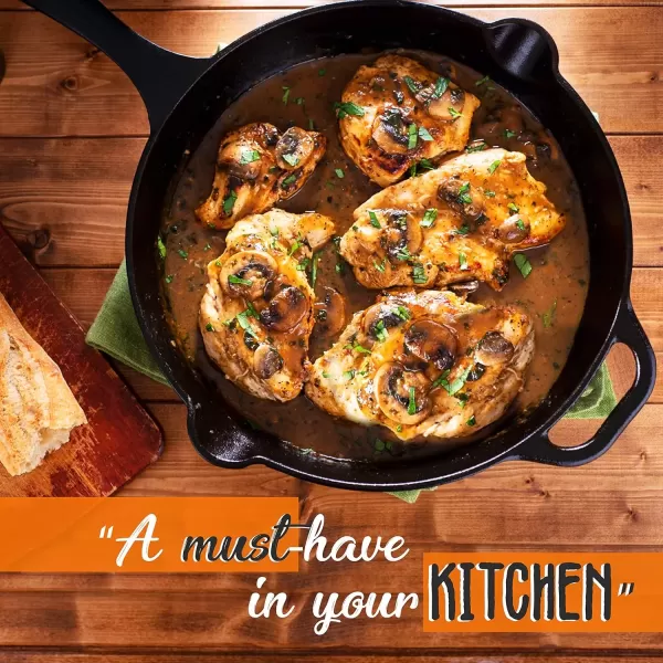 imageNutriChef  NCCI10 NutriChef PreSeasoned Cast Iron Fry Pan with Glass Lid ampamp Silicone Handle 10 inch BlackBlack