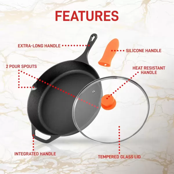 imageNutriChef  NCCI10 NutriChef PreSeasoned Cast Iron Fry Pan with Glass Lid ampamp Silicone Handle 10 inch BlackBlack