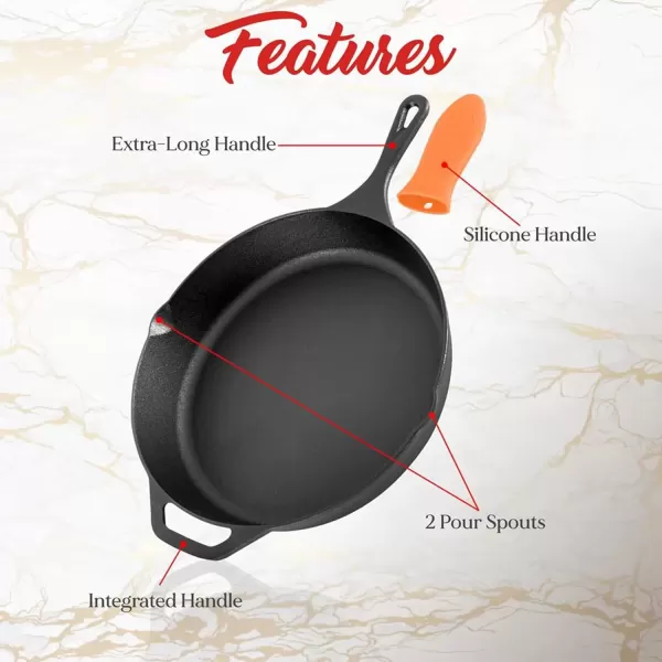 imageNutriChef  NCCI10 NutriChef PreSeasoned Cast Iron Fry Pan with Glass Lid ampamp Silicone Handle 10 inch BlackBlack