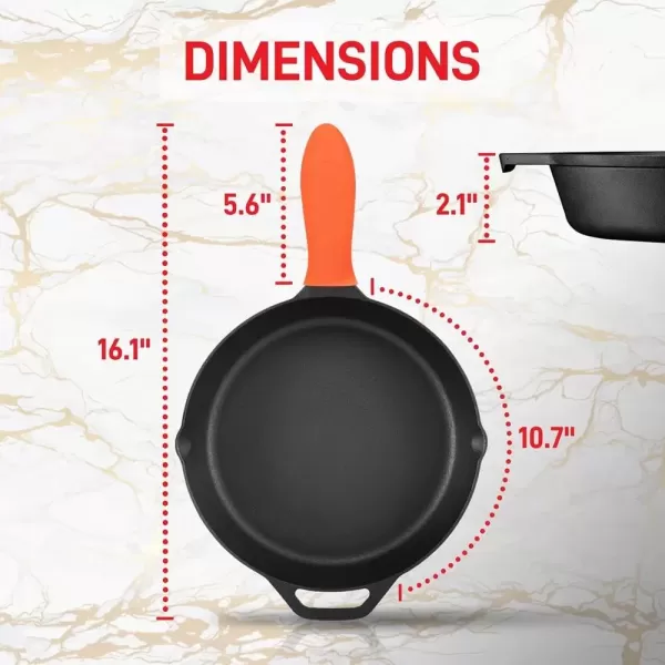 imageNutriChef  NCCI10 NutriChef PreSeasoned Cast Iron Fry Pan with Glass Lid ampamp Silicone Handle 10 inch BlackBlack
