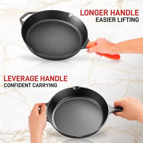imageNutriChef  NCCI10 NutriChef PreSeasoned Cast Iron Fry Pan with Glass Lid ampamp Silicone Handle 10 inch BlackBlack
