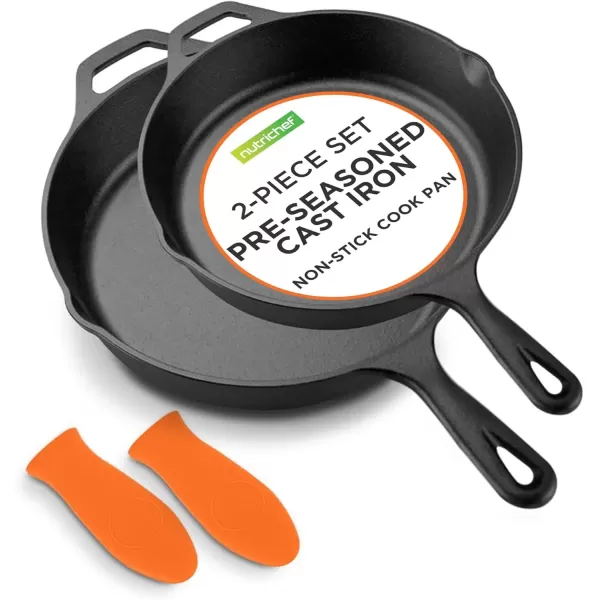 imageNutriChef  NCCI10 NutriChef PreSeasoned Cast Iron Fry Pan with Glass Lid ampamp Silicone Handle 10 inch BlackBlack