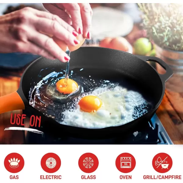imageNutriChef  NCCI10 NutriChef PreSeasoned Cast Iron Fry Pan with Glass Lid ampamp Silicone Handle 10 inch BlackBlack
