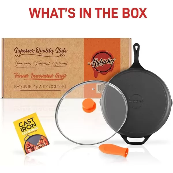imageNutriChef  NCCI10 NutriChef PreSeasoned Cast Iron Fry Pan with Glass Lid ampamp Silicone Handle 10 inch BlackBlack