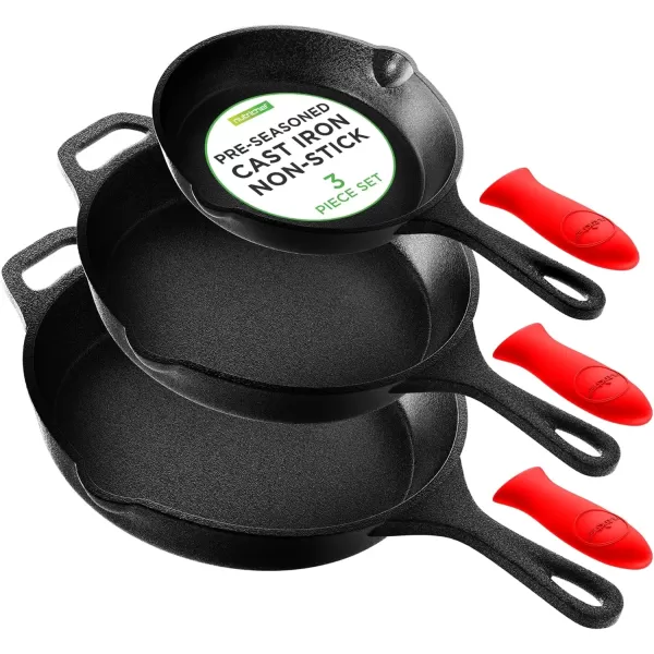 imageNutriChef  NCCI10 NutriChef PreSeasoned Cast Iron Fry Pan with Glass Lid ampamp Silicone Handle 10 inch BlackBlack