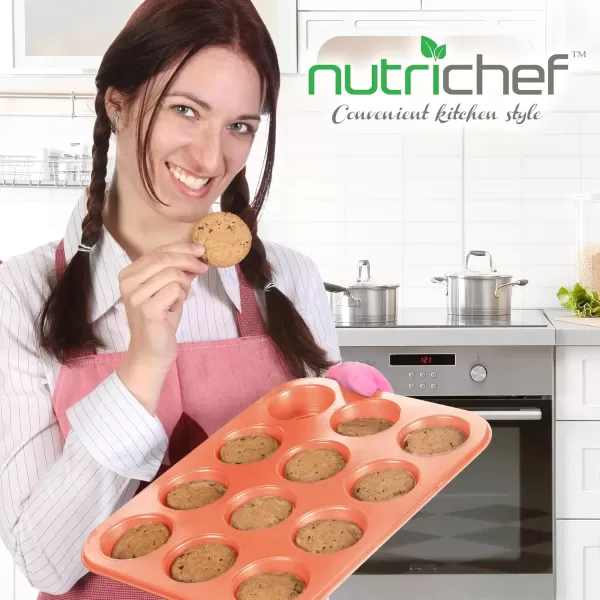 imageNutriChef 10Piece NonStick Baking Pans Set  Deluxe Carbon Steel Bakeware Set w Cookie Sheets Muffin Pan Roasting Pan Cake Pan Baking Tray Pizza Pan  Easy to Clean BlackCopper