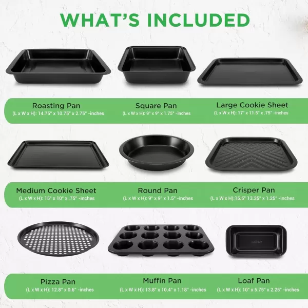 imageNutriChef 10Piece NonStick Baking Pans Set  Deluxe Carbon Steel Bakeware Set w Cookie Sheets Muffin Pan Roasting Pan Cake Pan Baking Tray Pizza Pan  Easy to Clean BlackBlack
