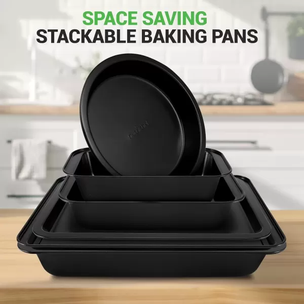 imageNutriChef 10Piece NonStick Baking Pans Set  Deluxe Carbon Steel Bakeware Set w Cookie Sheets Muffin Pan Roasting Pan Cake Pan Baking Tray Pizza Pan  Easy to Clean BlackBlack