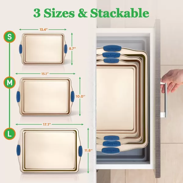 imageNutriChef 10Piece Nonstick Bakeware Set  Premium Carbon Steel Baking Trays wHeatsafe Silicone Handles Includes Pizza Crisper Loaf Pan 12 ampamp 24 Cup Muffin Pans RoundSquare Pans Cookie Sheets3 Piece Set