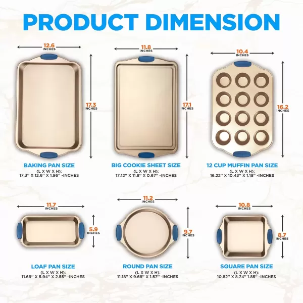 imageNutriChef 10Piece Nonstick Bakeware Set  Premium Carbon Steel Baking Trays wHeatsafe Silicone Handles Includes Pizza Crisper Loaf Pan 12 ampamp 24 Cup Muffin Pans RoundSquare Pans Cookie Sheets6 Piece Set