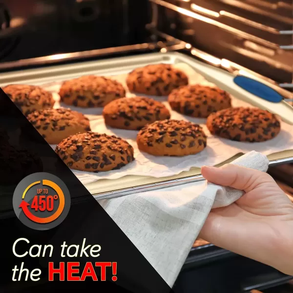imageNutriChef 10Piece Nonstick Bakeware Set  Premium Carbon Steel Baking Trays wHeatsafe Silicone Handles Includes Pizza Crisper Loaf Pan 12 ampamp 24 Cup Muffin Pans RoundSquare Pans Cookie Sheets3 Piece Set