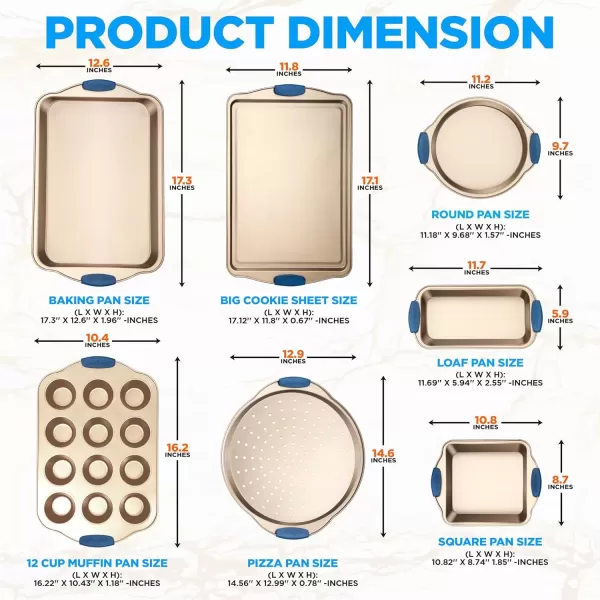 imageNutriChef 10Piece Nonstick Bakeware Set  Premium Carbon Steel Baking Trays wHeatsafe Silicone Handles Includes Pizza Crisper Loaf Pan 12 ampamp 24 Cup Muffin Pans RoundSquare Pans Cookie Sheets8 Piece Set