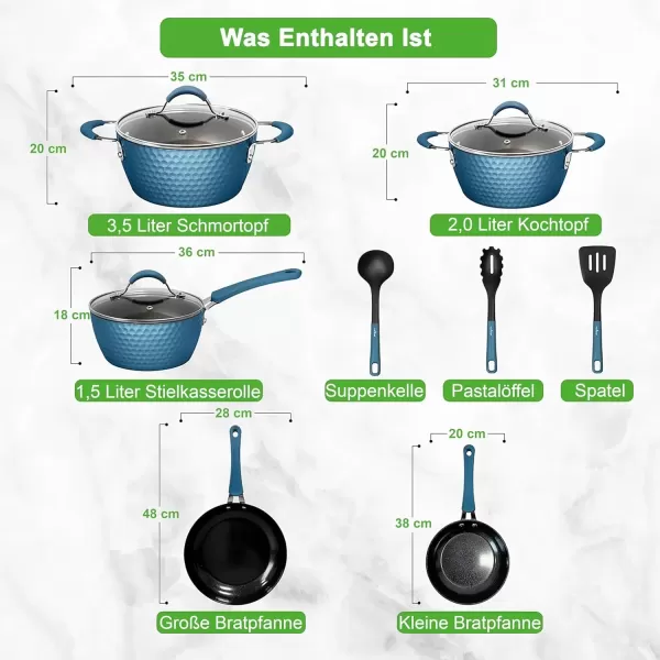 imageNutriChef 11 Pc Pots and Pans Set Non Stick Cookware with Ceramic Coating Ergonomic Handles Induction Ready Includes Saucepan Dutch Oven Large ampamp Small Fry Pans Royal BlueRoyal Blue