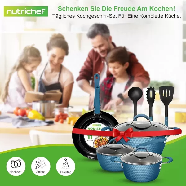 imageNutriChef 11 Pc Pots and Pans Set Non Stick Cookware with Ceramic Coating Ergonomic Handles Induction Ready Includes Saucepan Dutch Oven Large ampamp Small Fry Pans Royal BlueRoyal Blue