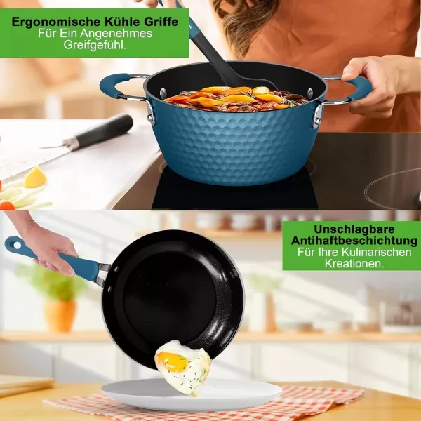 imageNutriChef 11 Pc Pots and Pans Set Non Stick Cookware with Ceramic Coating Ergonomic Handles Induction Ready Includes Saucepan Dutch Oven Large ampamp Small Fry Pans Royal BlueRoyal Blue
