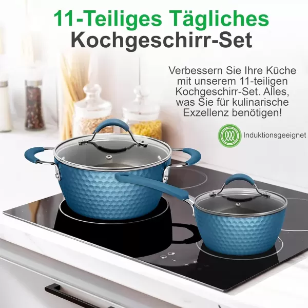 imageNutriChef 11 Pc Pots and Pans Set Non Stick Cookware with Ceramic Coating Ergonomic Handles Induction Ready Includes Saucepan Dutch Oven Large ampamp Small Fry Pans Royal BlueRoyal Blue